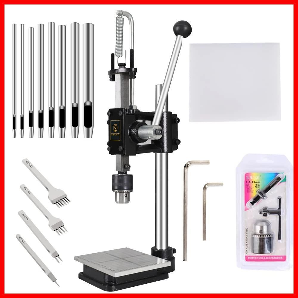 【特売】TOAUTO ハンドプレス機 ハンドプレス レザークラフト ハンディプレス 穴あけ機 目打ち ハトメ 穴あけパンチ 穴開け 革細工(レザーパンチ ハトメ機本体+ドリルチャック+PP板+目盛付プレート)