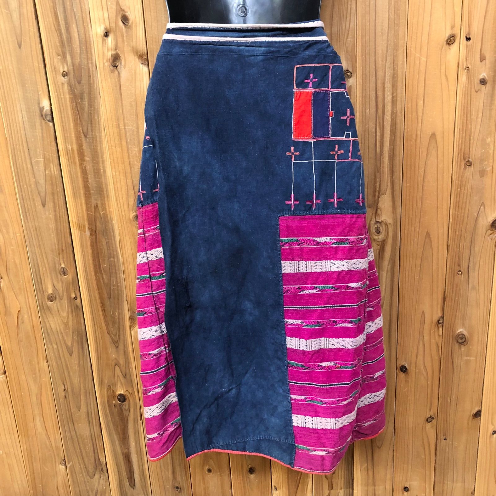 ヴィンテージ トライバル ラップスカート ギャザー エスニック 民族 刺繍 パッチワーク GULLKHAN_COM