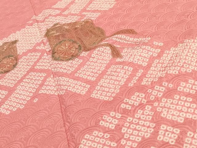 平和屋着物○訪問着 絞り 中国三大刺繍 汕頭刺繍 スワトウ刺繍 草花