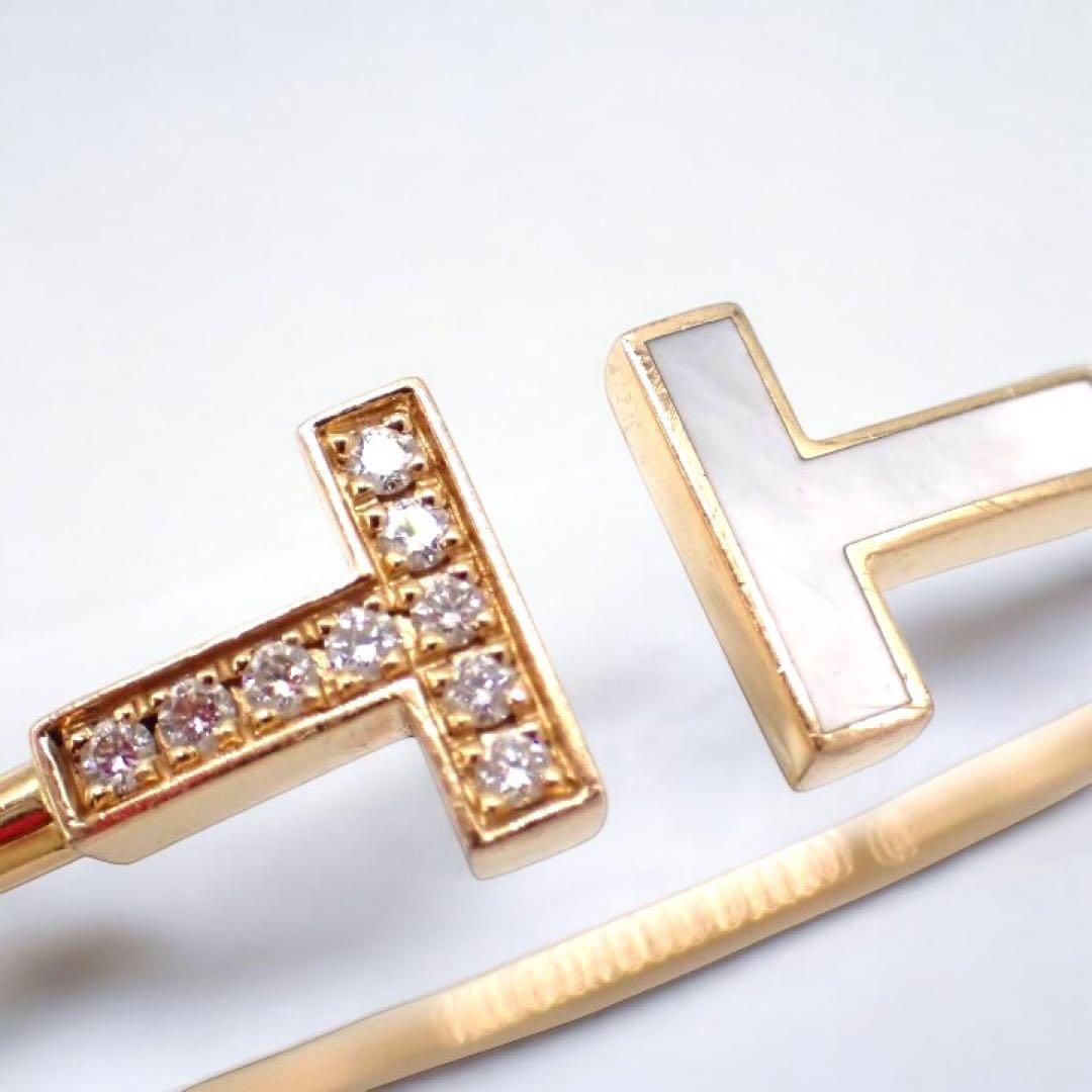 ティファニー Tワイヤー バングル 750 ダイヤ シェル K18PG 2452