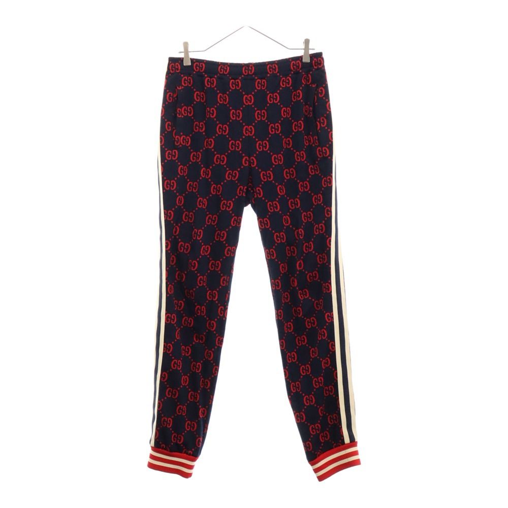 GUCCI (グッチ) 18SS GG Jacquard Sweat Pants GGジャカードスウェットテクニカルパンツ サイドシェリーライン総柄トラックパンツ ネイビー 496920-X9L13