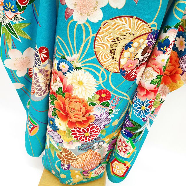 新品】 振袖 袷 着物 襦袢 セット 丸紅 ブランド 金駒刺繍 ターコイズ