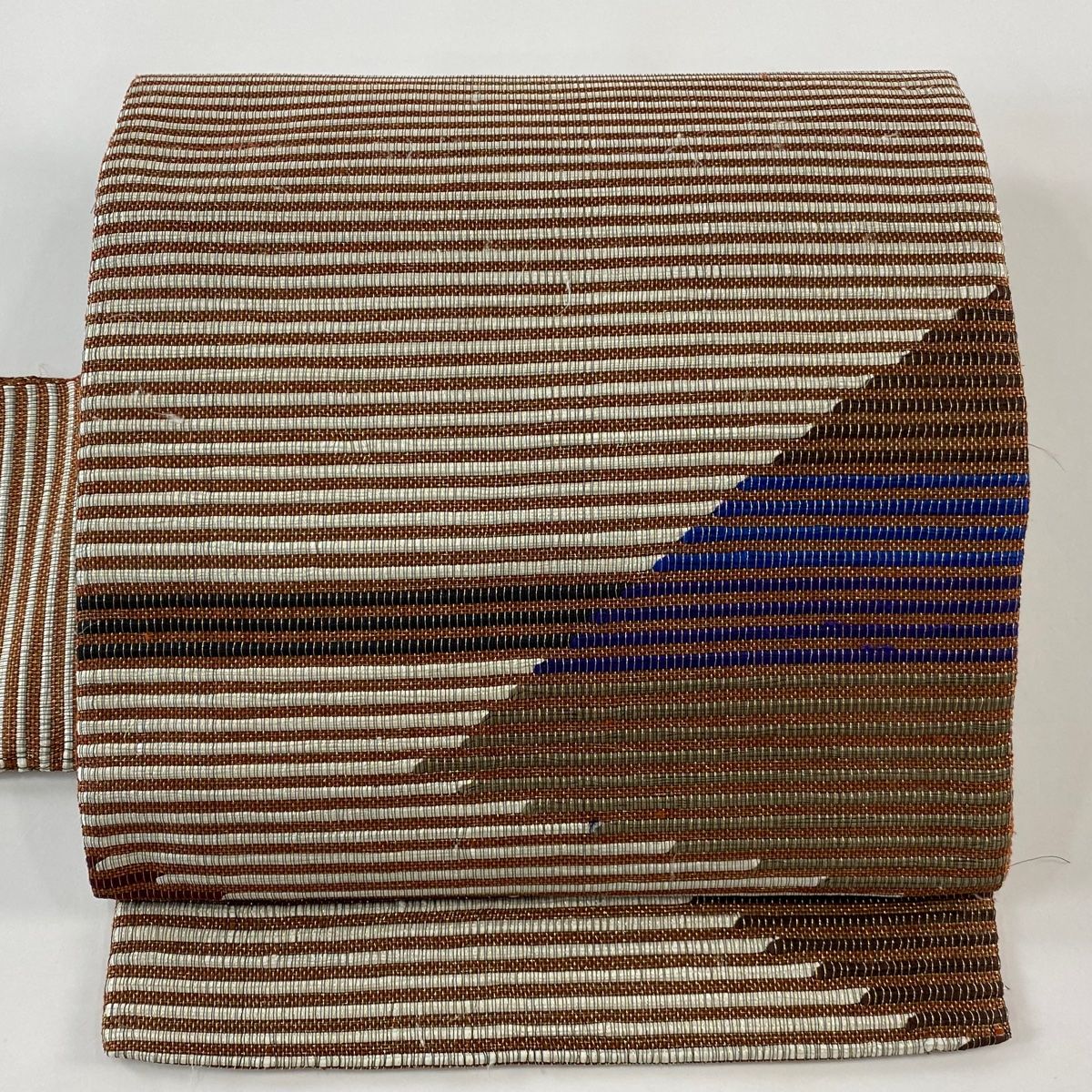 付け帯 秀品 作り帯 縞 幾何学模様 金糸 赤茶 正絹