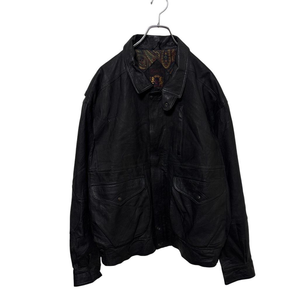 Karlsburg】裏地ペイズリー 本革レザージャケット ブラックS-2943