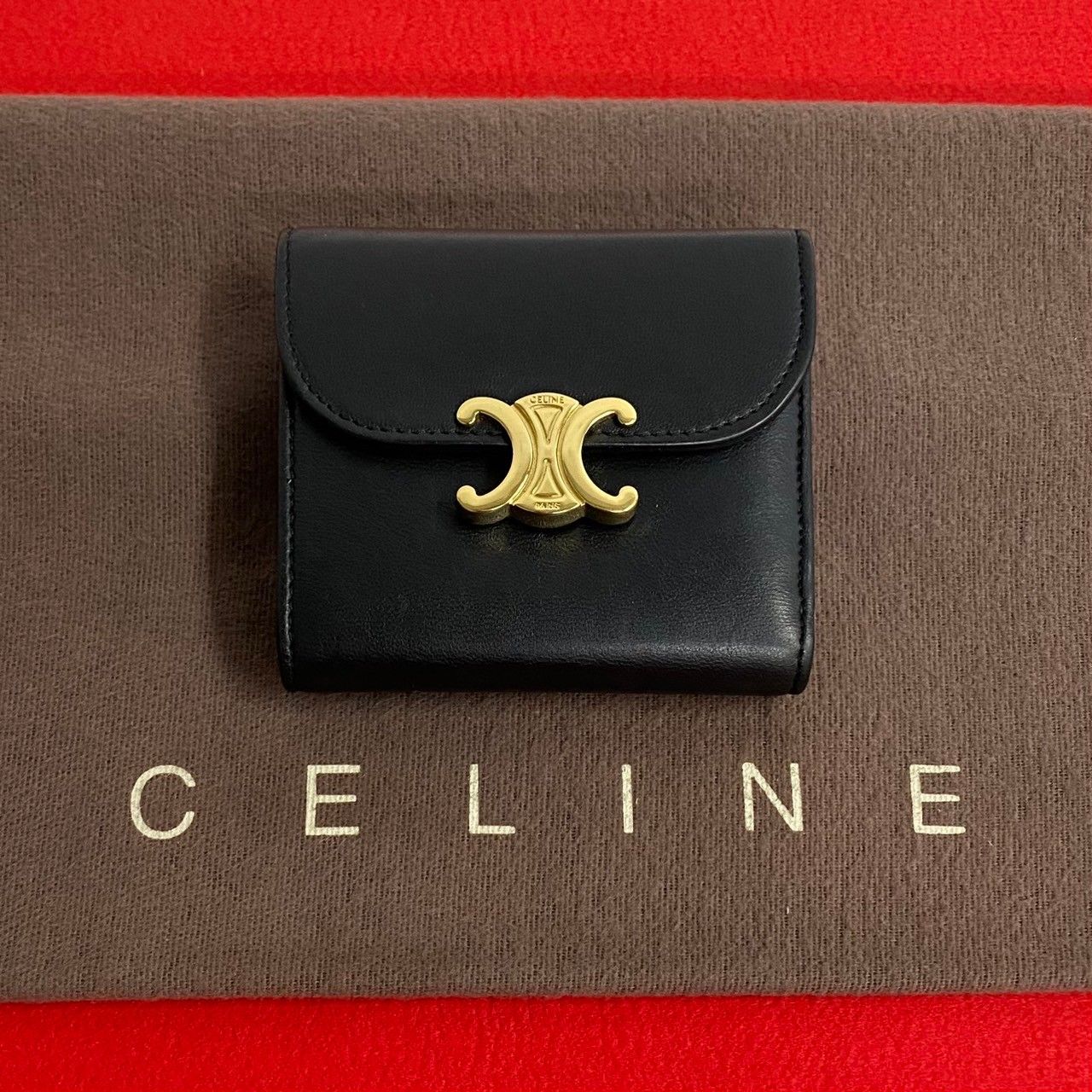 極 美品 CELINE セリーヌ トリオンフ スモール ウォレット ロゴ 金具