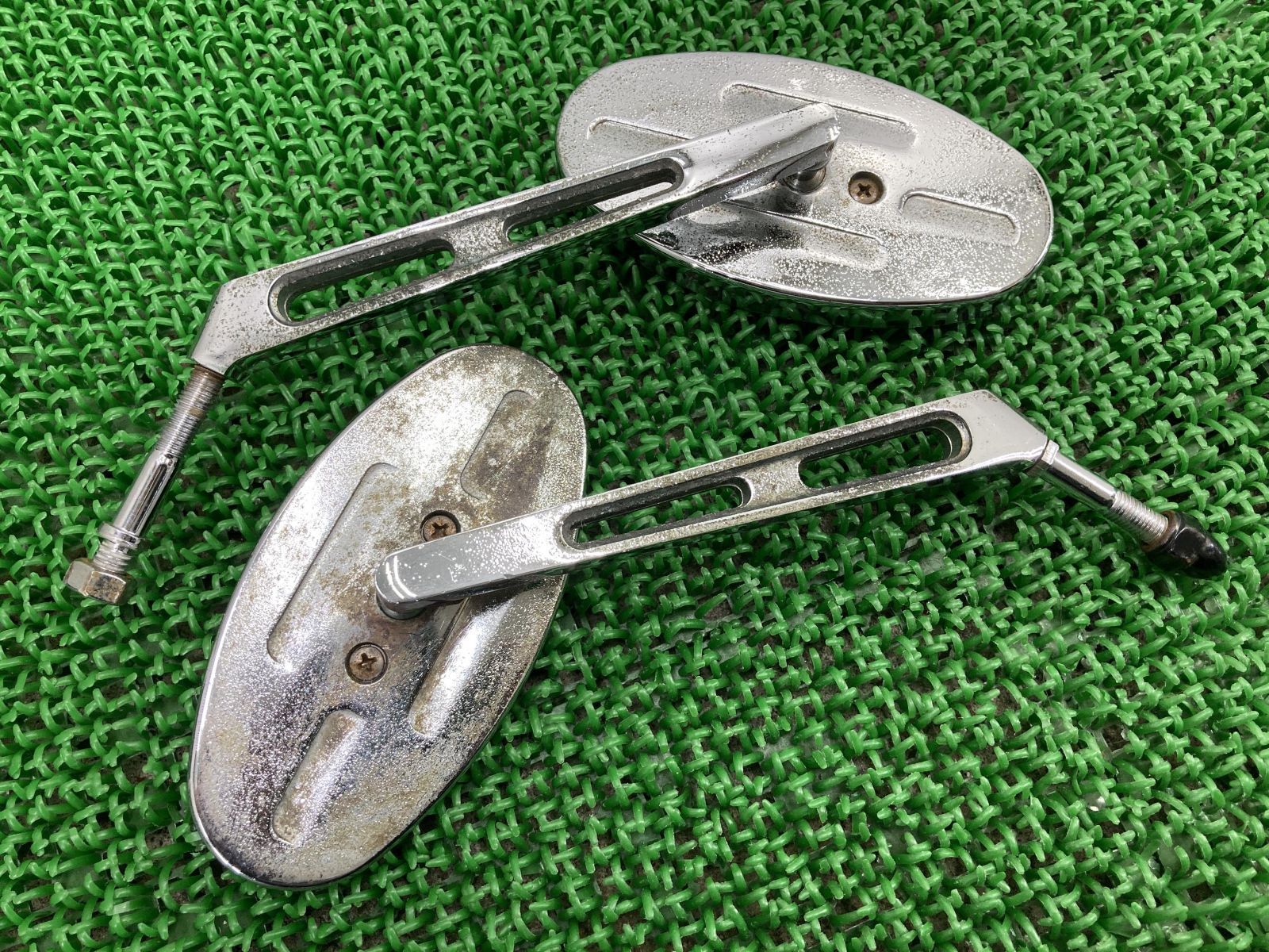 エムゴ製ハーレー ミラー 左右 社外 中古 オーバルビレットミラー 割れ