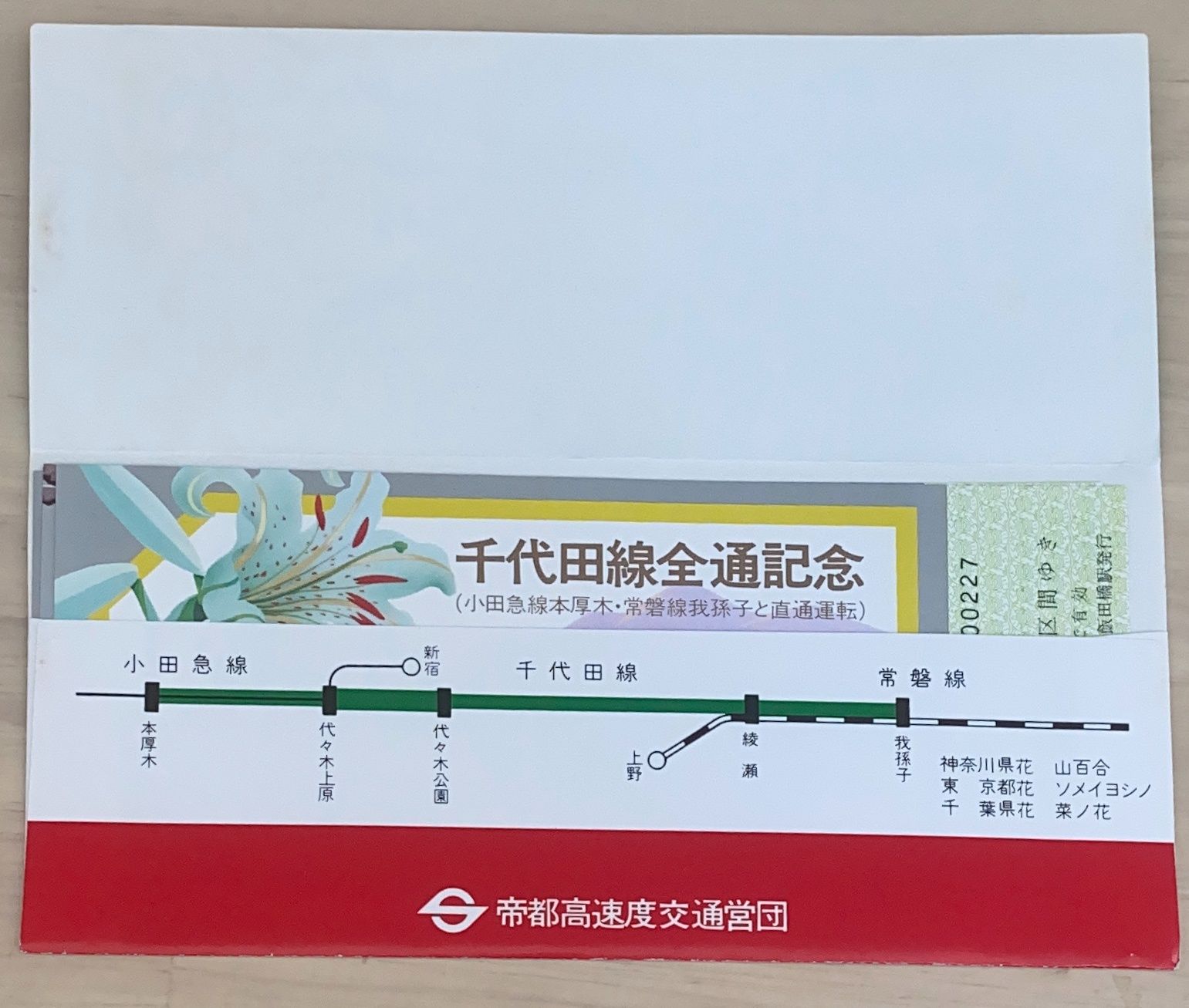 中古］切符 千代田線全通記念 小田急線本厚木・常盤線我孫子と直通運転（3枚組）帝都高速度交通営団 飯田橋 管理番号：20240812-4 - メルカリ