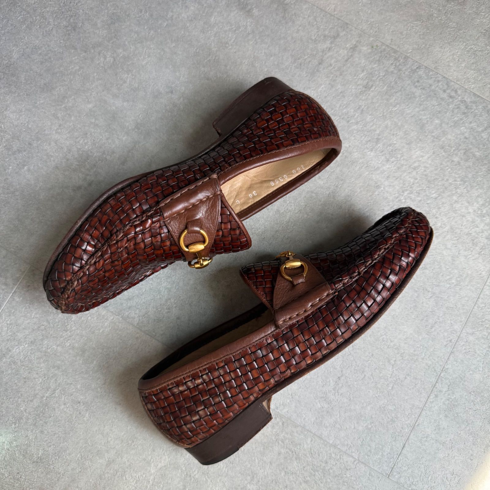 希少 GUCCI グッチ ホースビットローファー 編み込みデザイン レザー 