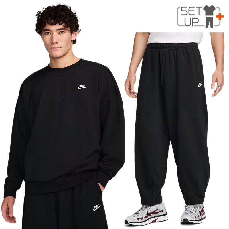 ナイキ スウェット 上下 メンズ NIKE クラブ スウェットシャツ 長袖トレーナー ロングパンツ セットアップ スポーツウエア 上下組 スエット オーバーサイズ 男性 スポーティ nike HJ1820-HJ1823-010