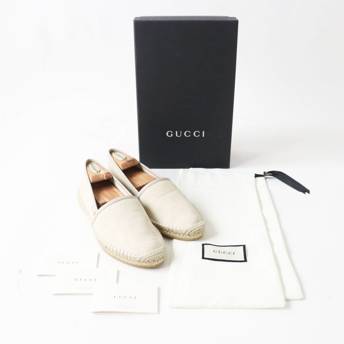 極美品◎GUCCI グッチ 466902 GGキャンバス レザー使い エスパドリーユ スリッポン／フラットシューズ ベージュ 39 1／2 箱・保管袋 付き - メルカリ