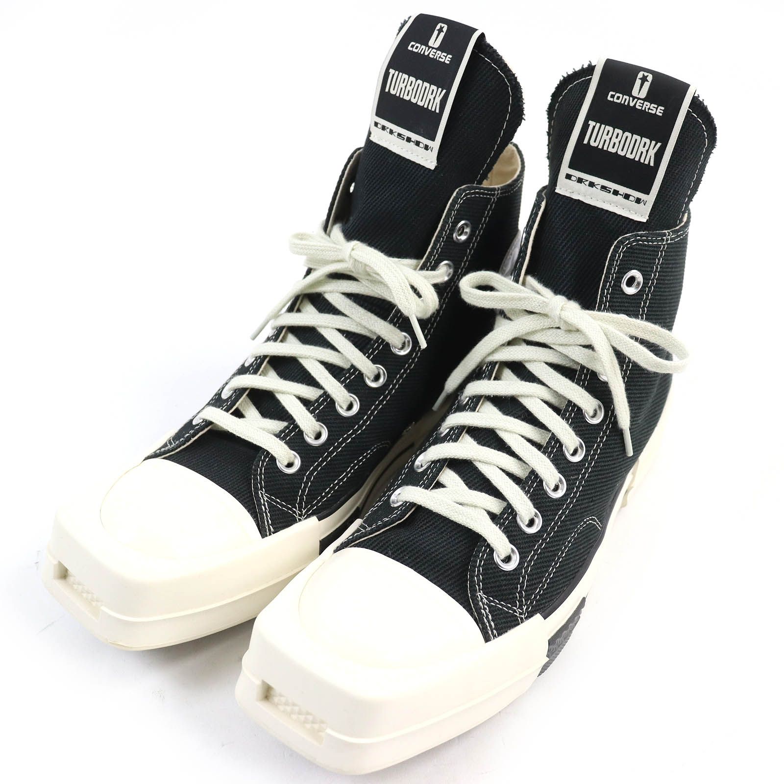 極美品△CONVERSE コンバース RICK OWENS リックオウエンス TURBODRK Chuck 70 キャンバス スクエアトゥ  ハイカットスニーカー ブラック オフホワイト 28cm メンズ 定価33,630円