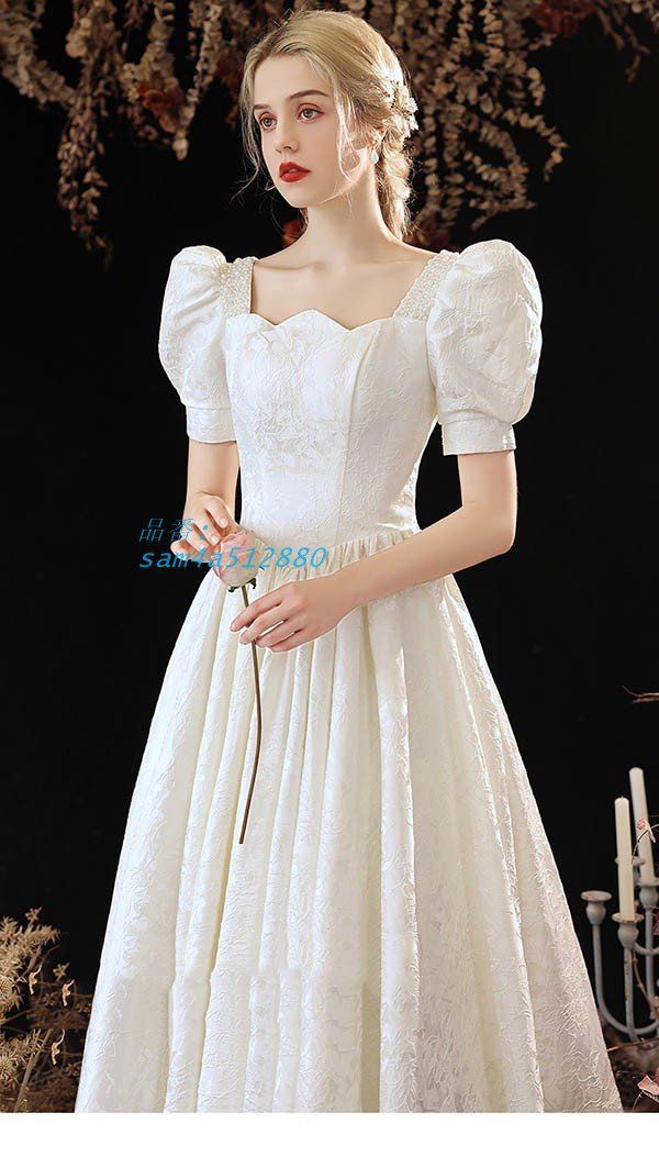 サマーセール開催中! ウェディングドレス ホワイト 白 ロングドレス シンプル 袖あり 編み上げ 披露宴 花嫁 背中開き お呼ばれ 結婚式 am4a512880 上質で快適。