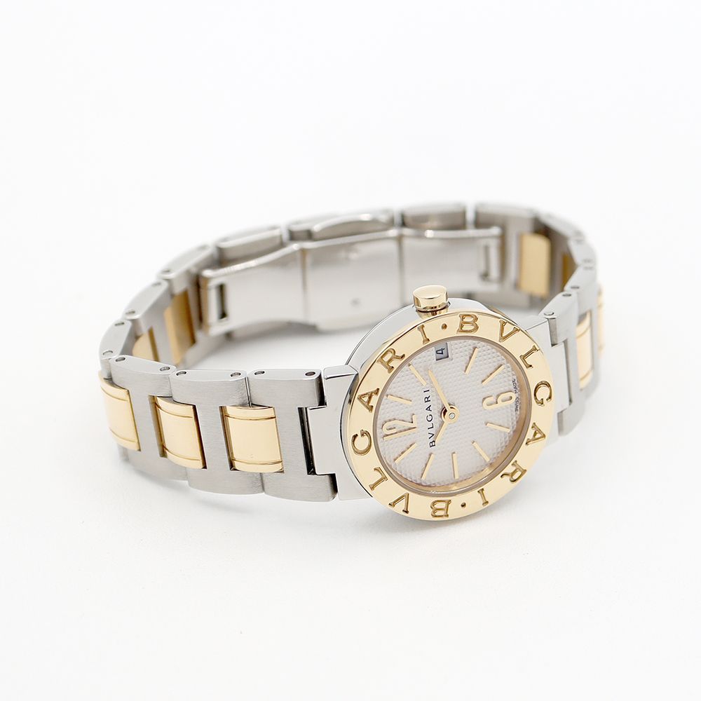 電池交換済 BVLGARI ブルガリ ブルガリブルガリ BB23SG デイト 白 ホワイト K18YG イエローゴールド SS ステンレス コンビ レディース クォーツ【6ヶ月保証】【腕時計】【中古】 BVLGARI - 電池交換済 BVLGARI ブルガリ ブルガリブルガリ BB23SG
