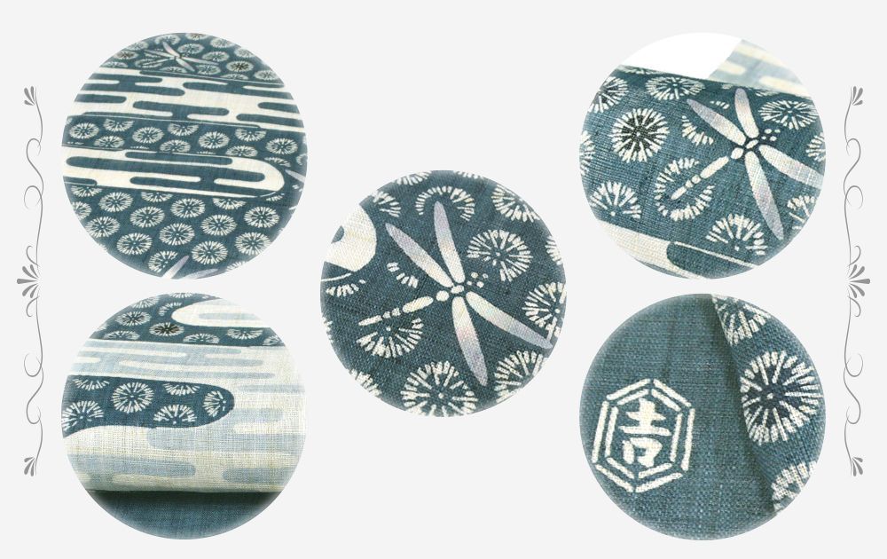 栗山吉三郎 夏物 名古屋帯 反物 栗山紅型 和染紅型 紅型染 薄 藍色