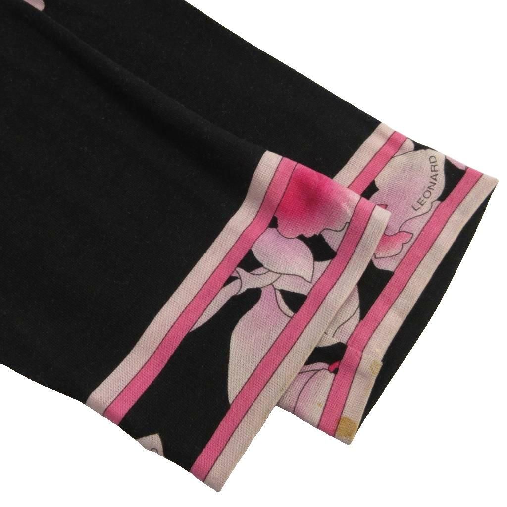  レオナール LEONARD ウールシルク ブラウス シャツ 花柄 総柄 黒 ブラック ピンク L IBO 81 長袖 シャツ ブラウス