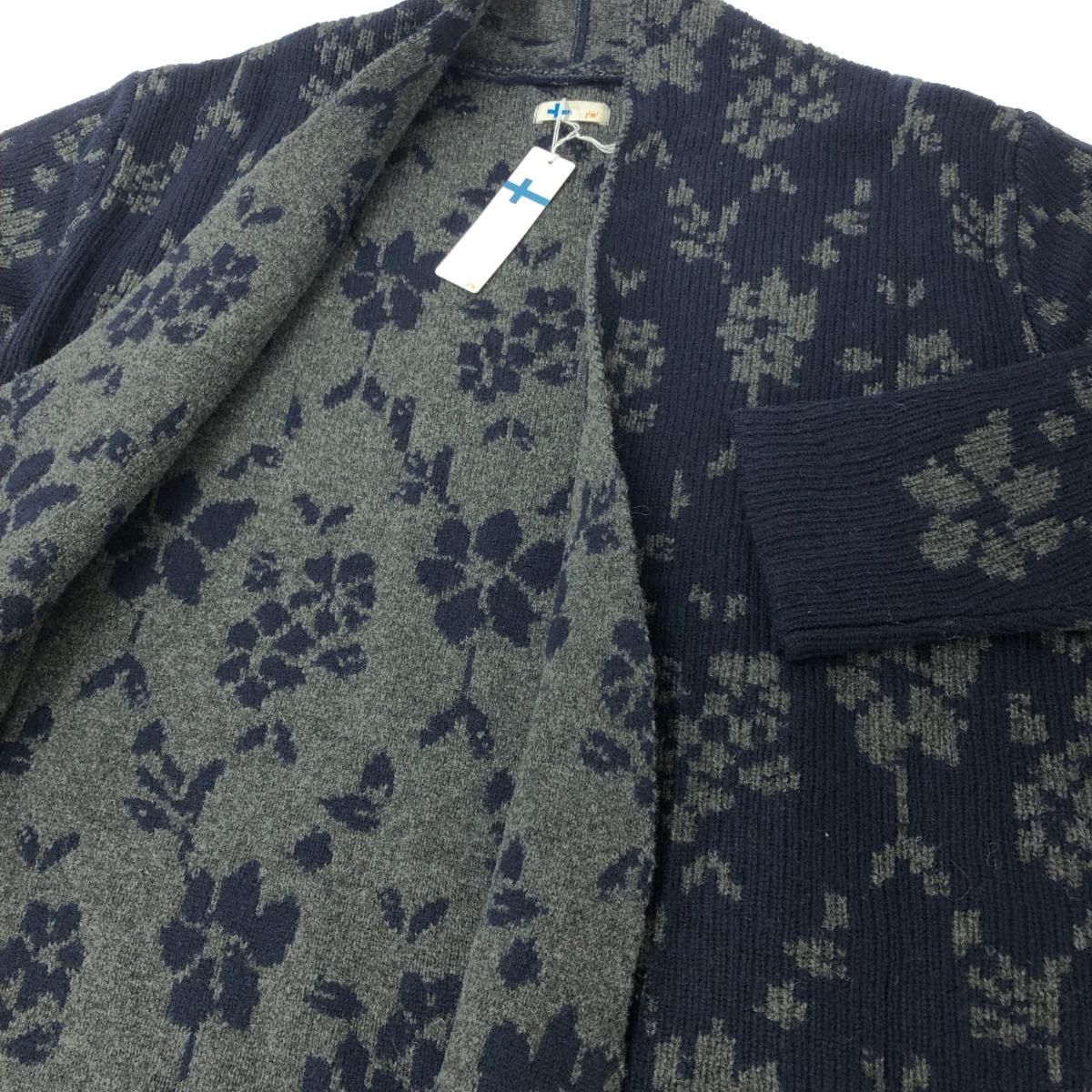 VM ヴーム（パラスパレス） 花柄 総柄 厚手 長袖ロング カーディガン 良好 サイズ:0  ネイビー  レディース  サンダルモチーフ付 良好 VM ヴーム（パラスパレス） 花柄 総柄 厚手 長袖ロング