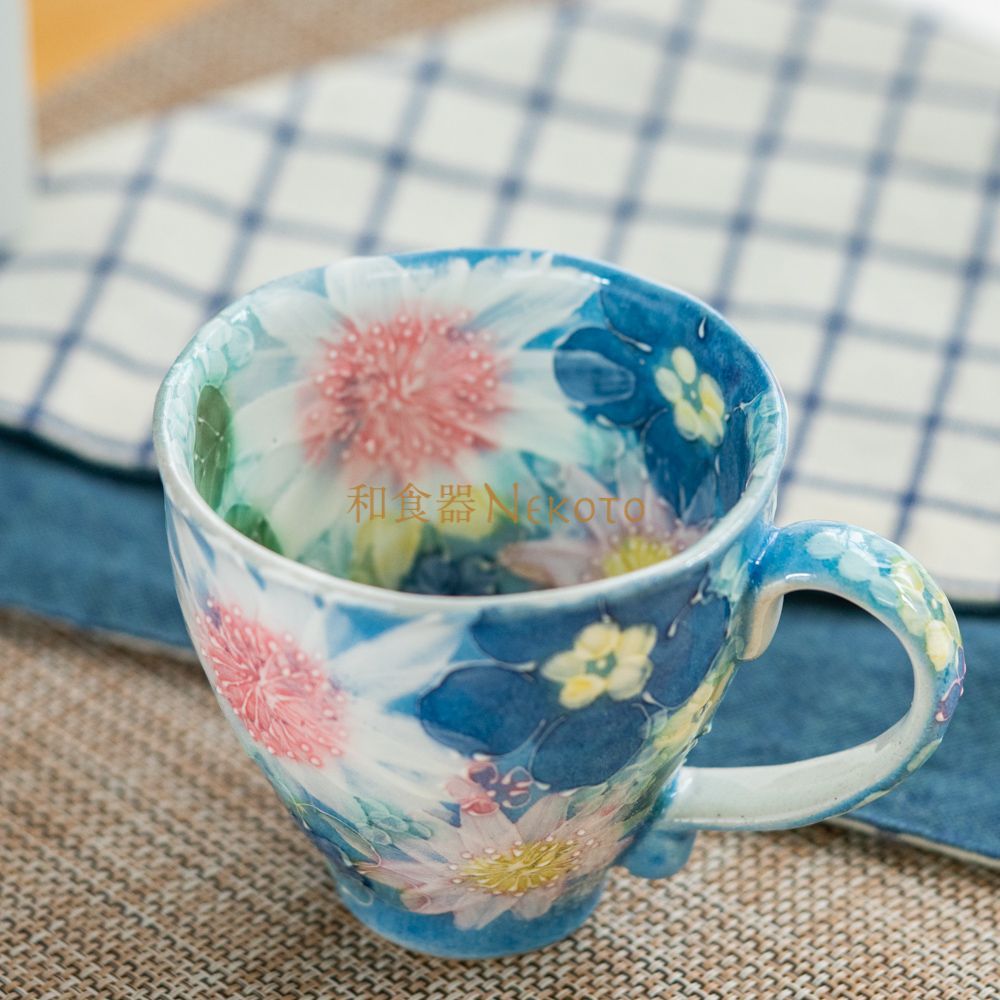 日本製ゆずりは工房 青彩輪花 マグ 花柄 おしゃれ かわいい カフェ