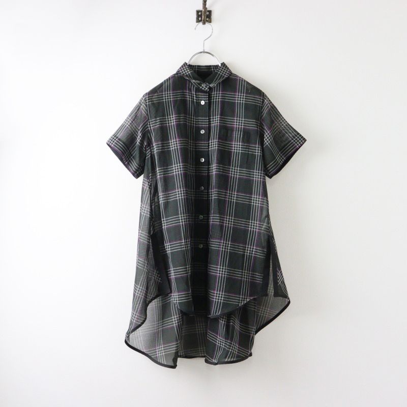 2025SS サカイ sacai Glencheck Mix Shirt ギンガムチェック ミックス シャツ 1|グレー系 スリット シアー ブラウス 2400014547818