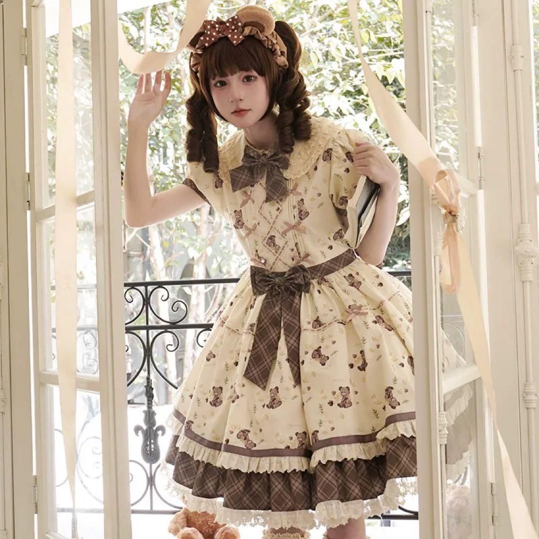 ♥ 可愛いクマちゃん柄ロリータワンピース♪お出かけや女子会におすすめ