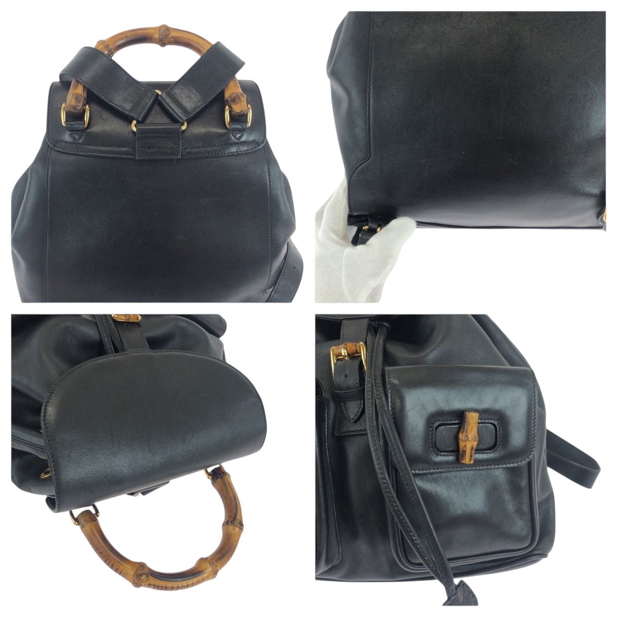 美品 GUCCI バンブーオールレザー ゴールド金具 リュック バック