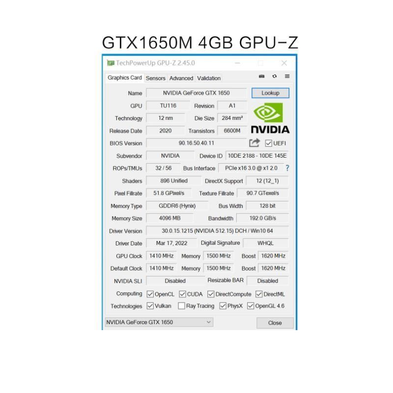 GeForce GTX1650M 4GB デスクトップ用グラフィックスカード ゲーミング