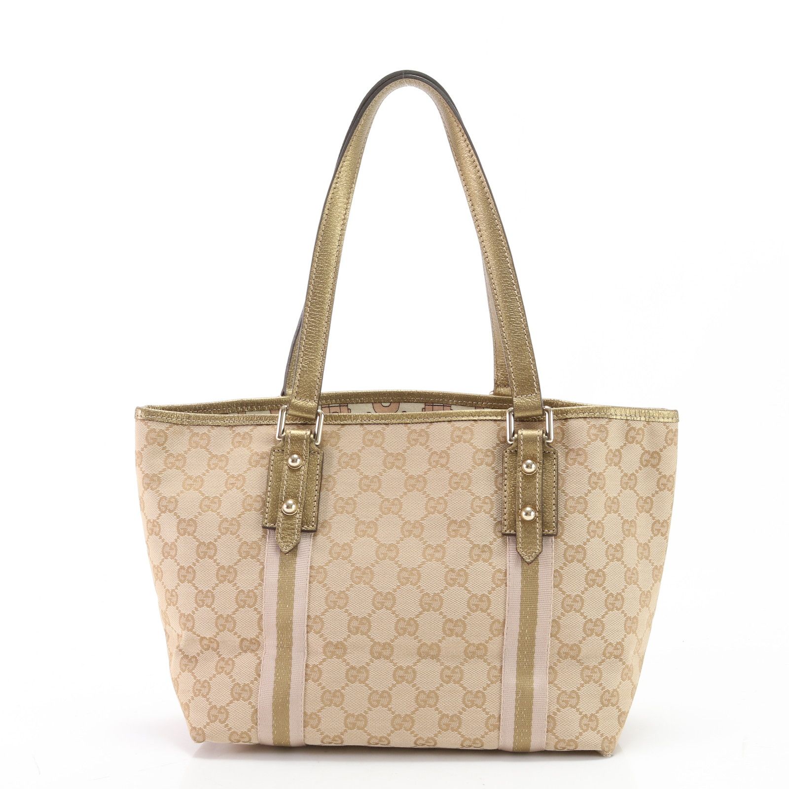 美品 グッチ GGキャンバス シェリーライン 137396 05704 レザー トート 