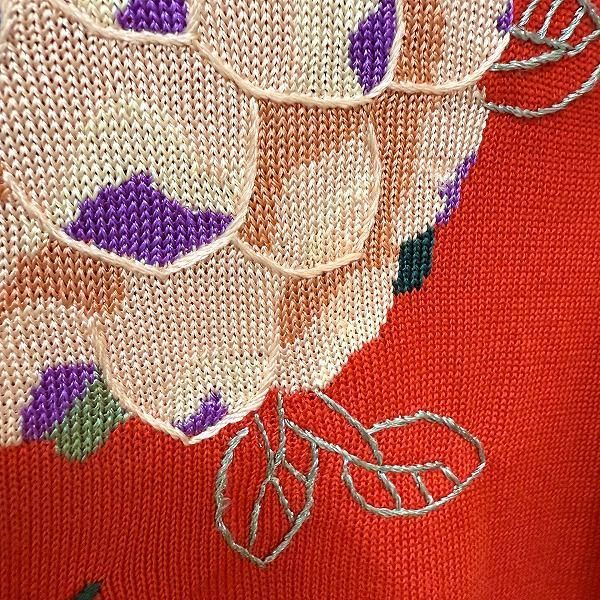 【良品】LEONARD 花柄 刺繍 ラインストーン装飾 チュニック LL anc レオナール LEONARD ニット・セーター 40 赤系 ピンク 紫