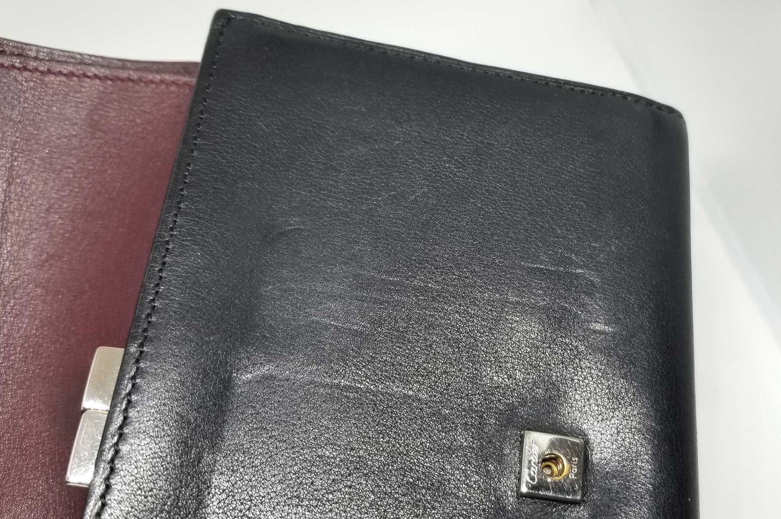 カルティエ カボション 財布 がま口 ガマグチ 2つ折財布 レザー カーフ 黒