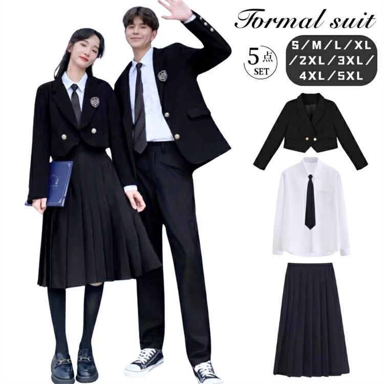 入学式 卒業式 5点セット セットアップ jk 制服 ブレザー 卒服 スーツ 女の子 中学生高校生 学生服 大きサイズ フォーマルスーツ プリーツ