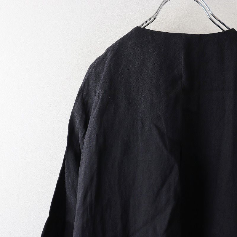 美品 マルト MARTAU. ノーカラー リネン ロングコート /ブラック