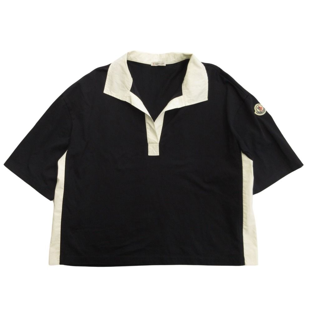 24ss Moncler モンクレール スキッパー ポロシャツ ドロップショルダー カットソー 半袖 ロゴ ワッペン S ネイビー レディース 古着