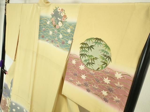 平和屋本店□極上 京加賀友禅 松本健一 訪問着 吉祥花丸文 砥の粉色地