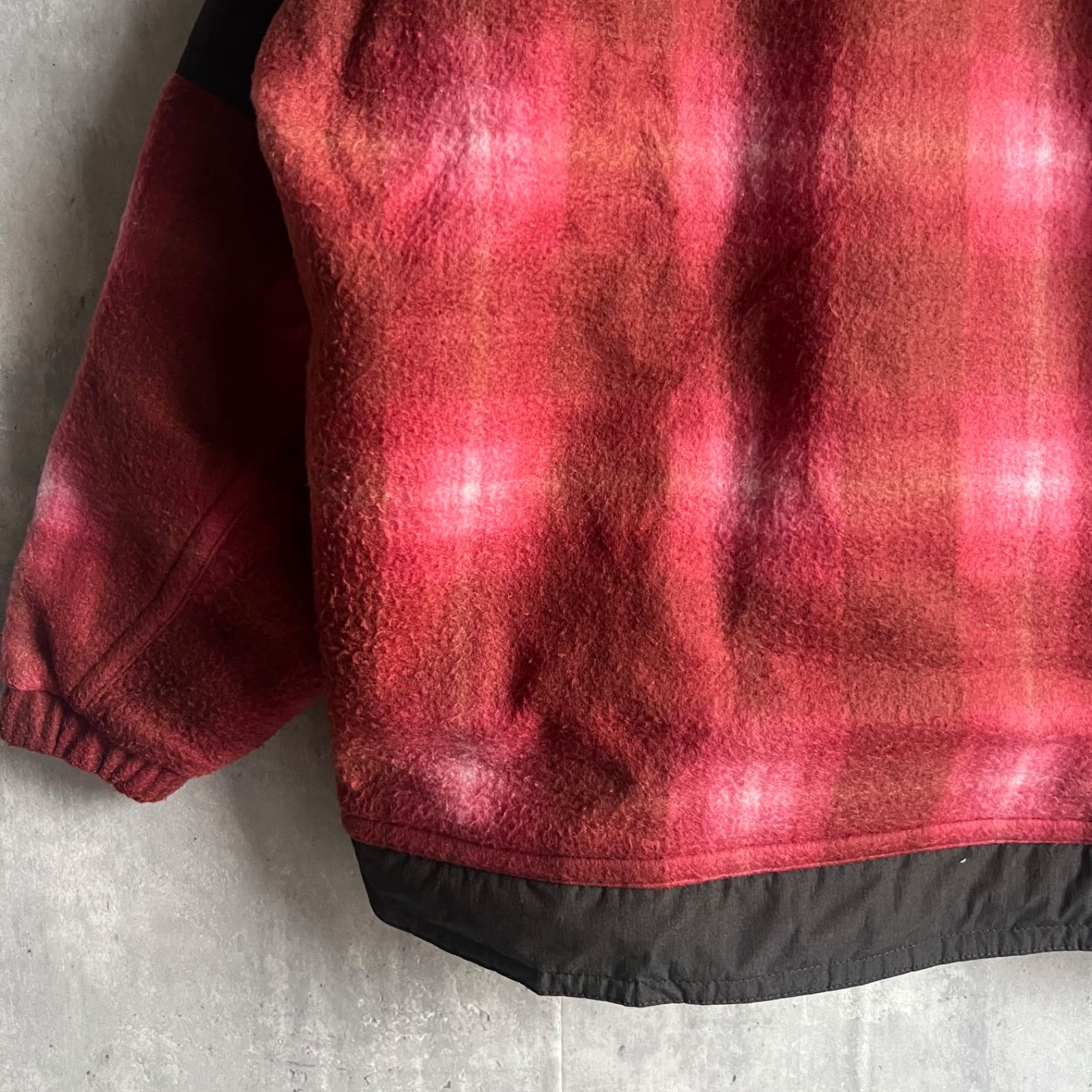 90s DESCENTE デサント テクノギア ハーフジップフリースジャケット シャドウチェック 刺繍デザイン TEC-9023 XLサイズ KANDAIZUMI_COM