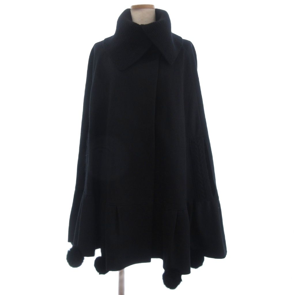 トゥービーシック TO BE CHIC ポンチョ マント コート ニット 切替 レッキスラビットファー X 黒 ブラック 大きいサイズ GY99