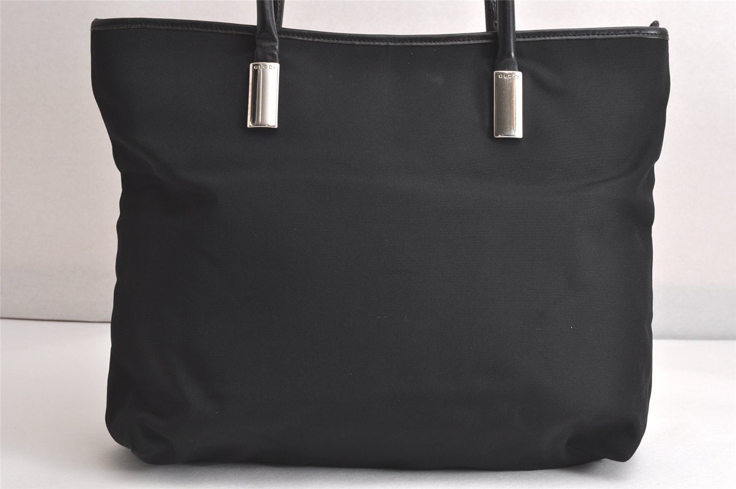 GUCCI グッチ ヴィンテージ ショルダートートバッグ ナイロン レザー ブラック 2802N