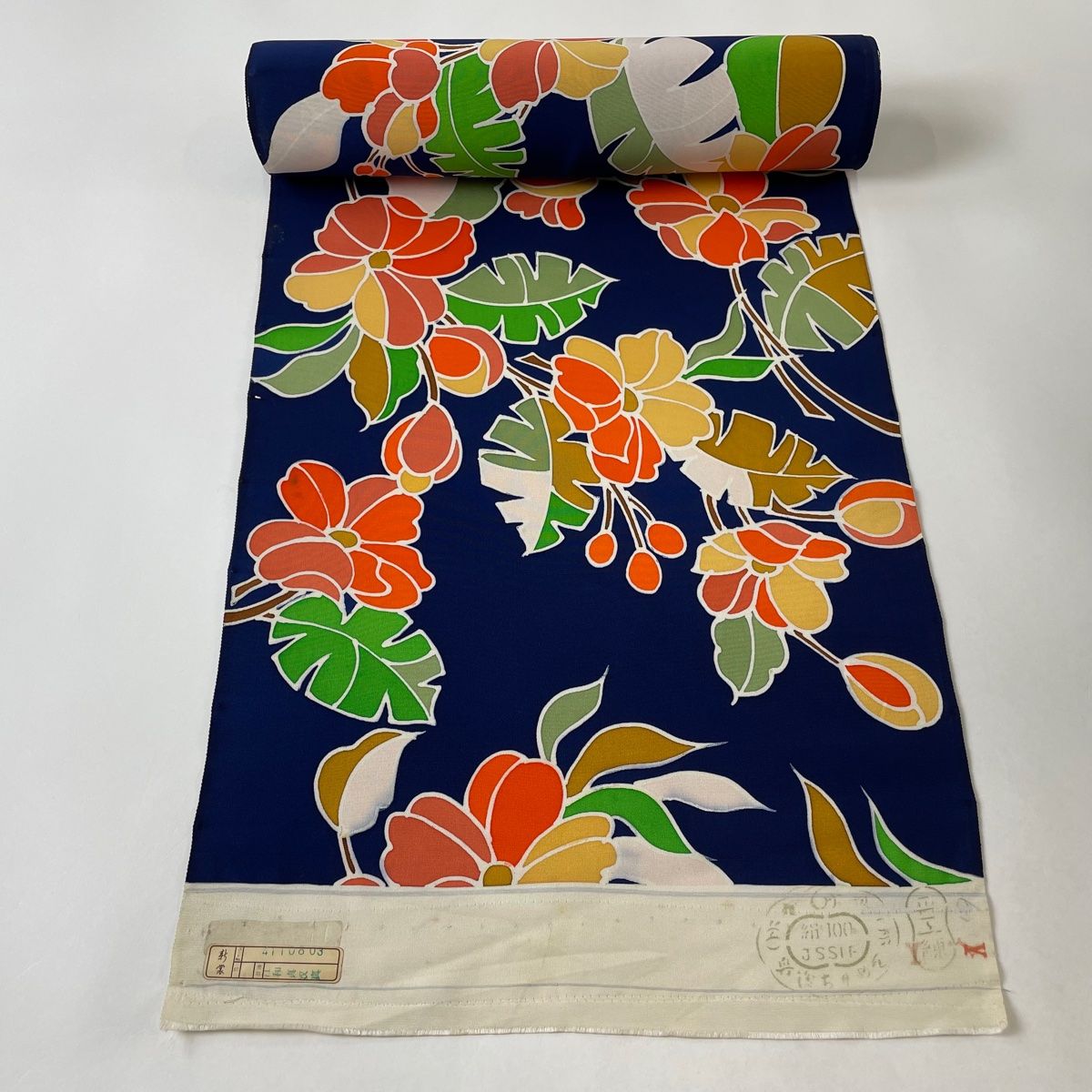 反物 秀品 小紋 枝花 濃紺 正絹