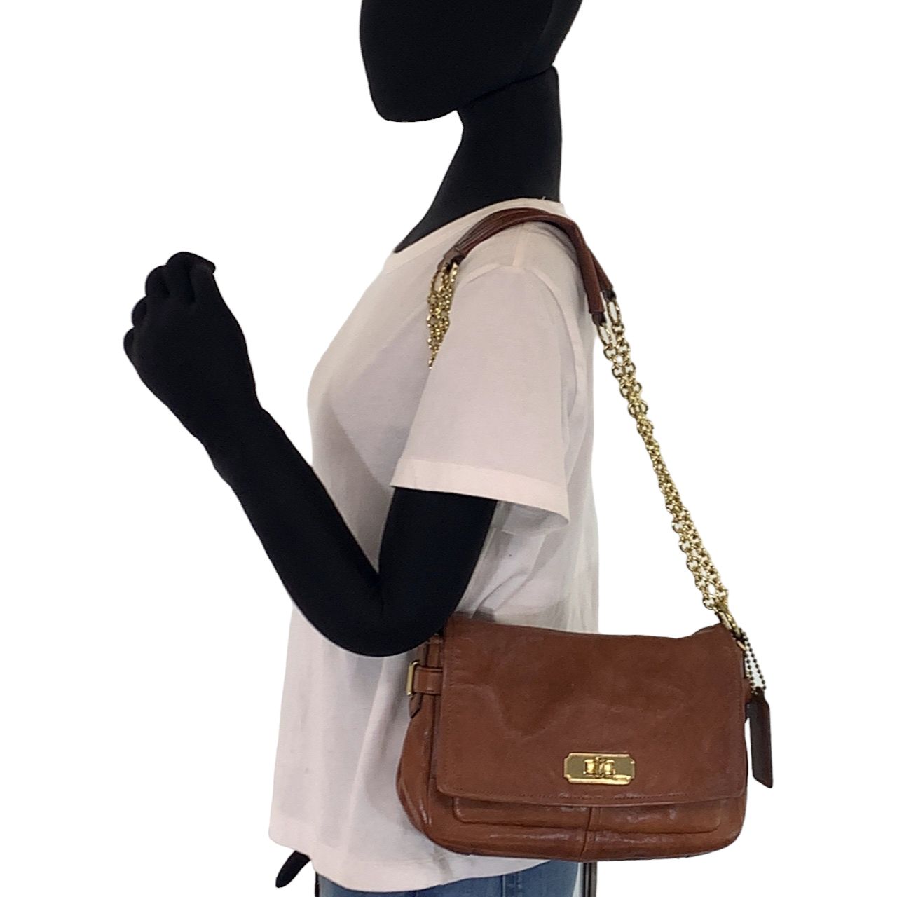 COACH コーチ ブラウン 茶 ゴールド金具 カーフ /レザー ショルダー 