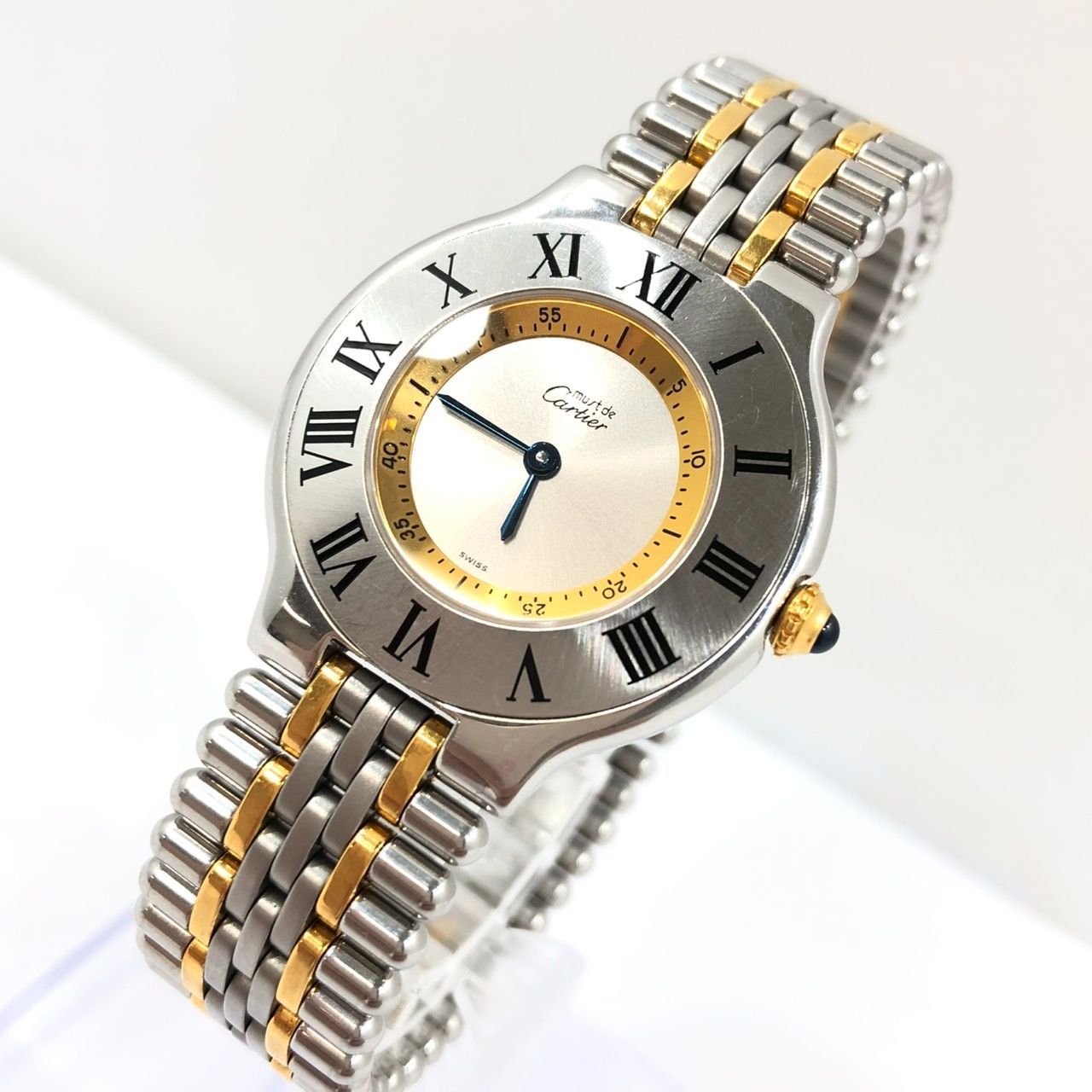 !!稼働 !! Cartier カルティエ マスト 21 ヴァンテアン 1330 クォーツ 腕時計 ゴールド × シルバー SS 23コマ シルバー文字盤 2針 アナログ 男女兼用