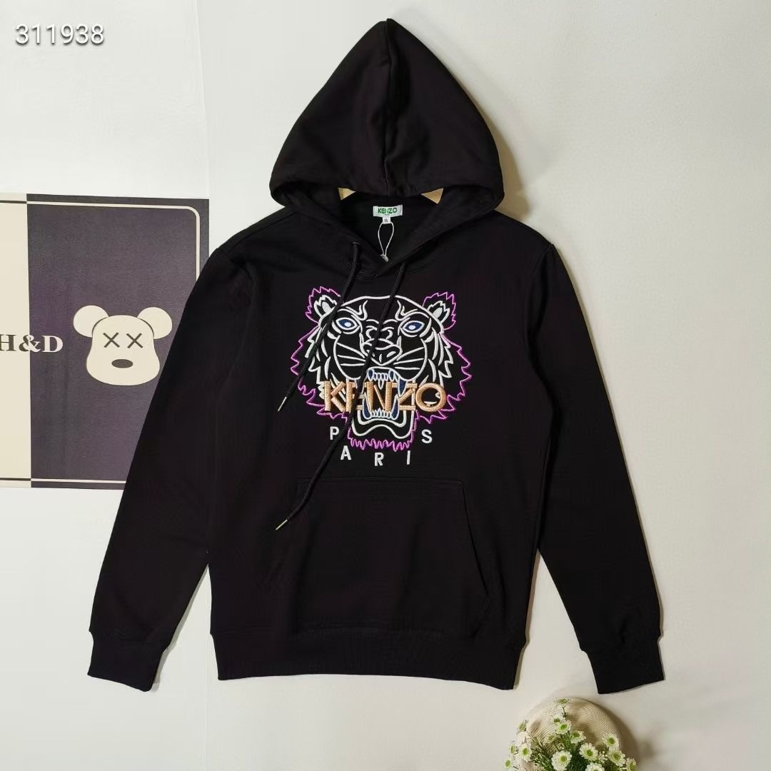 新品 KENZO 刺繍入りフード付きスウェットシャツ ブラック - メルカリ