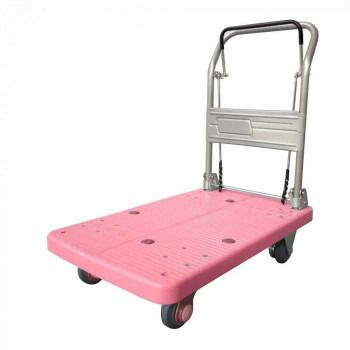 静音台車 ドラムブレーキ付 ハンドル折りたたみ式 最大積載量200kg PLA200M1-DX-DB ピンク