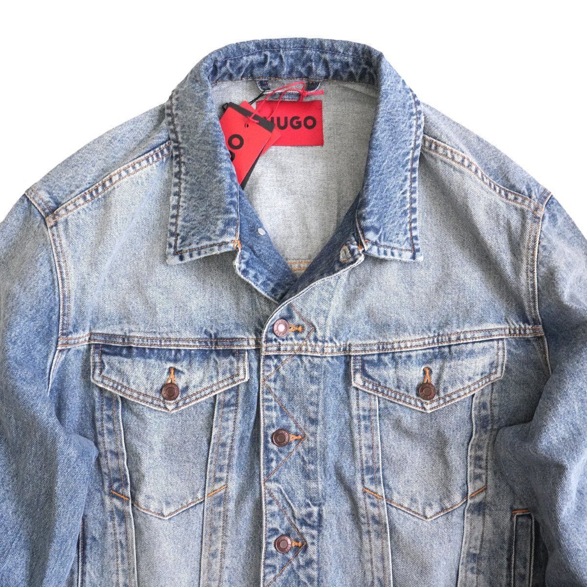 2025 HUGO BOSS ヒューゴボス ウォッシュ加工 味出し デニム ジャケット Lサイズ Gジャン ロゴパッチ アウター コートのINに