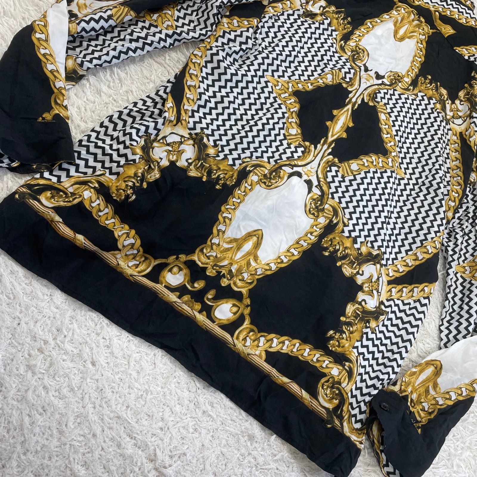 美品】ZARA ザラ 総柄 長袖シャツ バロック調 スカーフ柄 XL