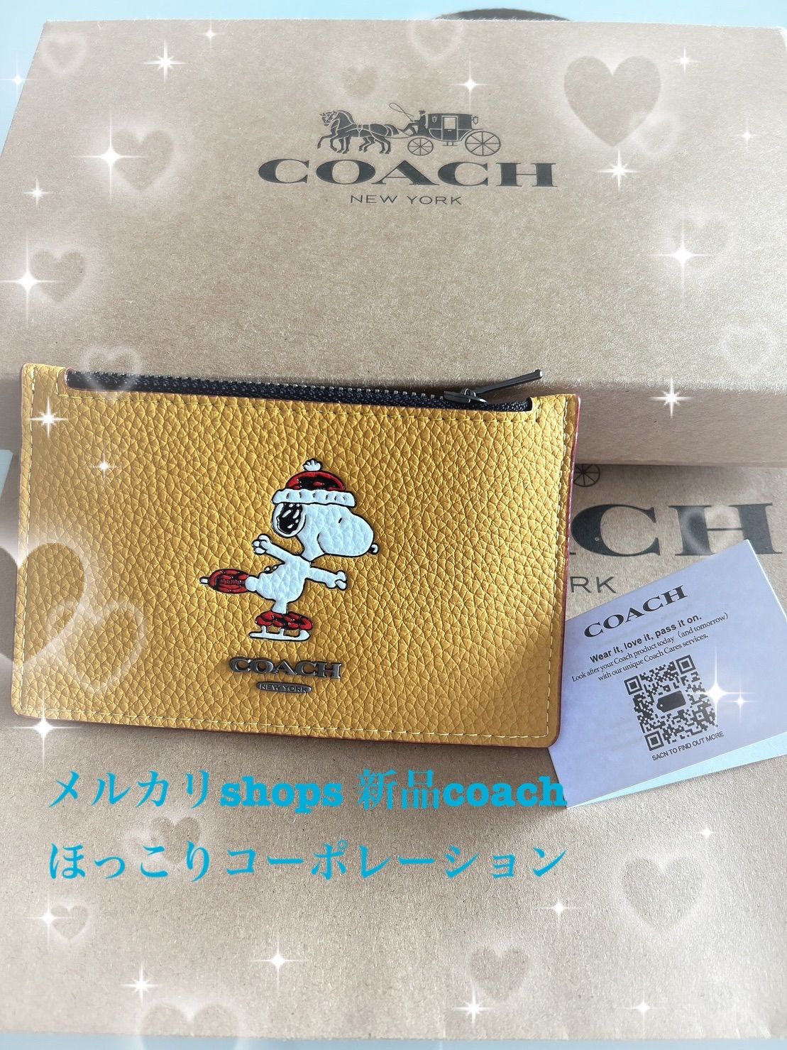 COACH コーチ 小銭入れ財布 カードケース スヌーピー イエロー 黄色