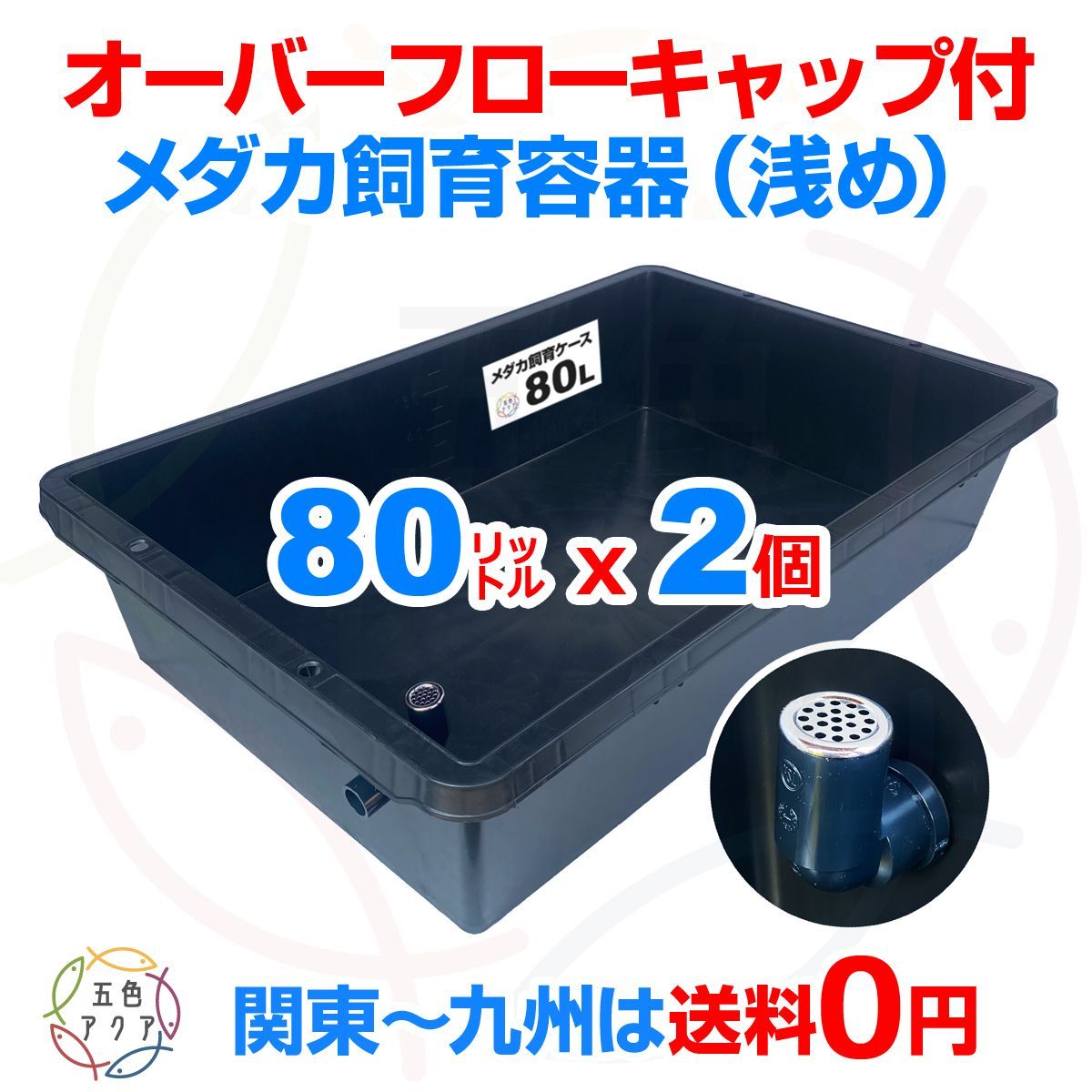 新タイプ】メダカ飼育ケース 80㍑黒x2個 オーバーフロー対策付き