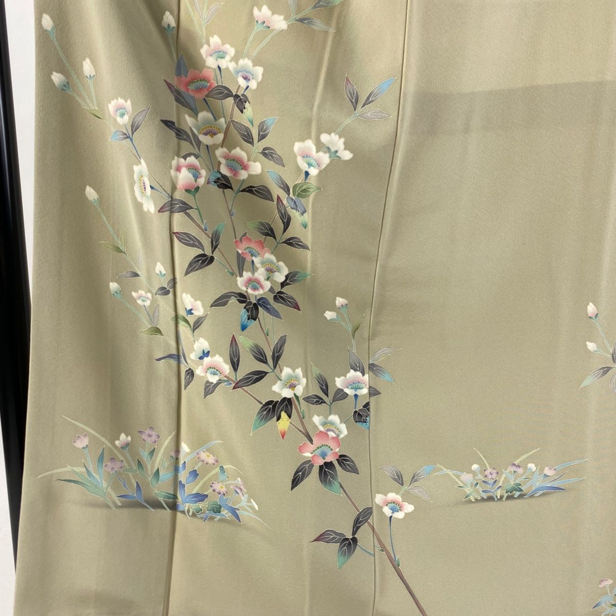 訪問着 身丈156cm 裄丈61.5cm S 袷 和泉衛知 やまと 落款 枝花 草花 ぼかし ベージュ 正絹