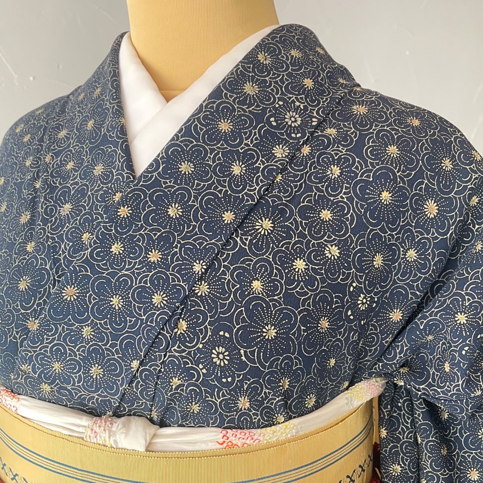 アンティーク着物 袷・小紋・帯・帯揚げ・帯締めセット 名古屋帯