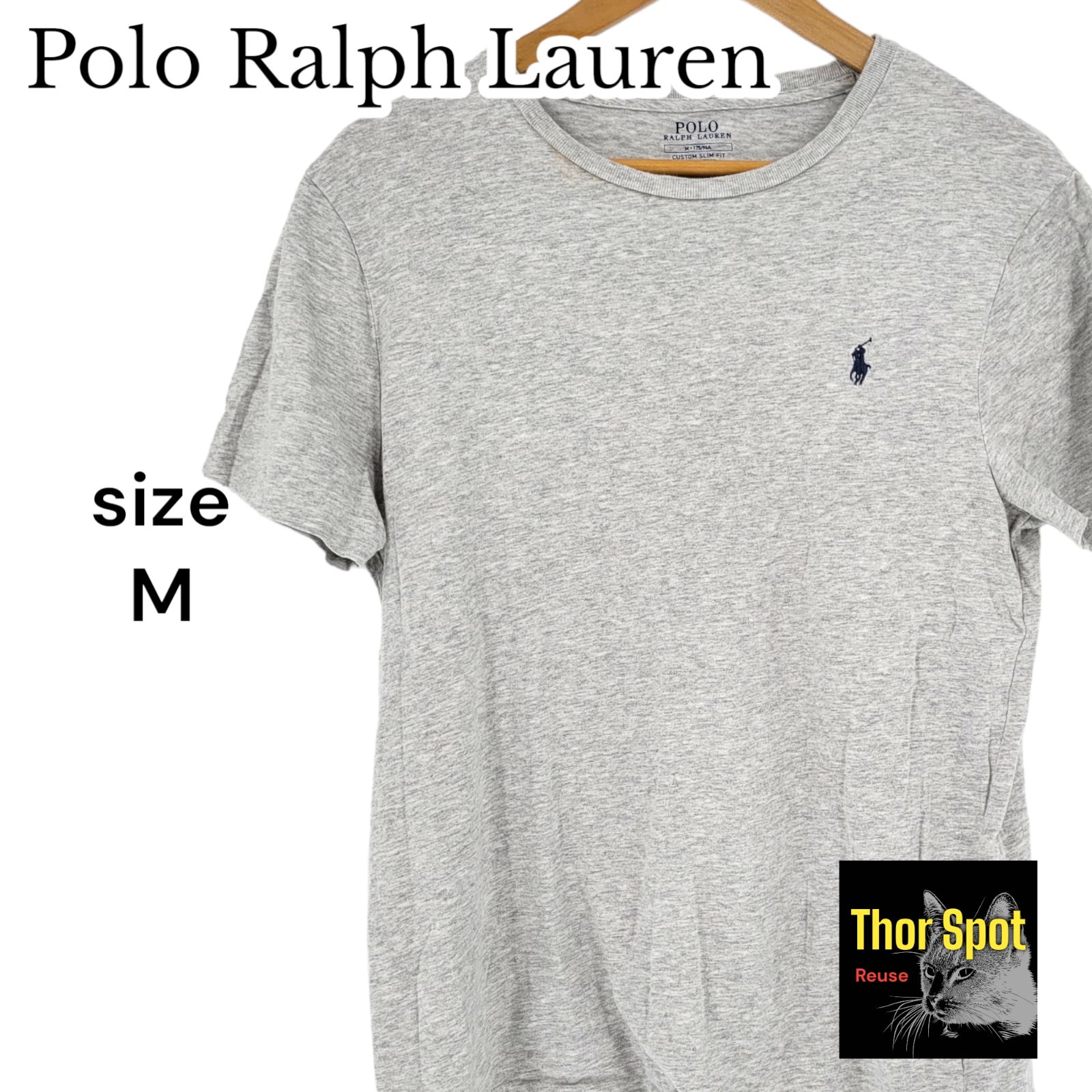 Polo Ralph Lauren ポロラルフローレン Tシャツ 半袖 ワンポイントロゴ グレー 灰色 ロゴネイビー Mサイズ 175/96  コットン100% メンズ - メルカリ