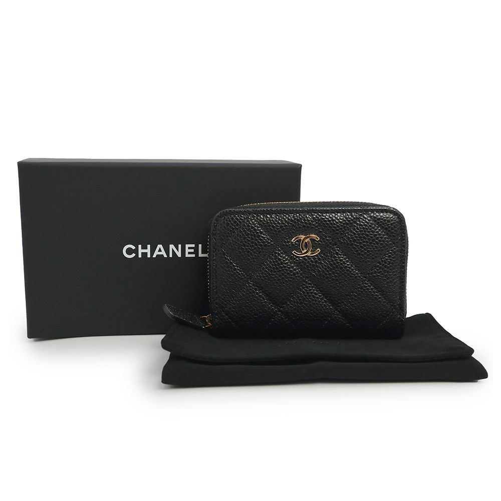シャネル マトラッセ クラシック ジップ コインパース コインケース 小銭入れ 財布 キャビアスキン レザー ブラック ゴールド金具 AP0216 CHANEL