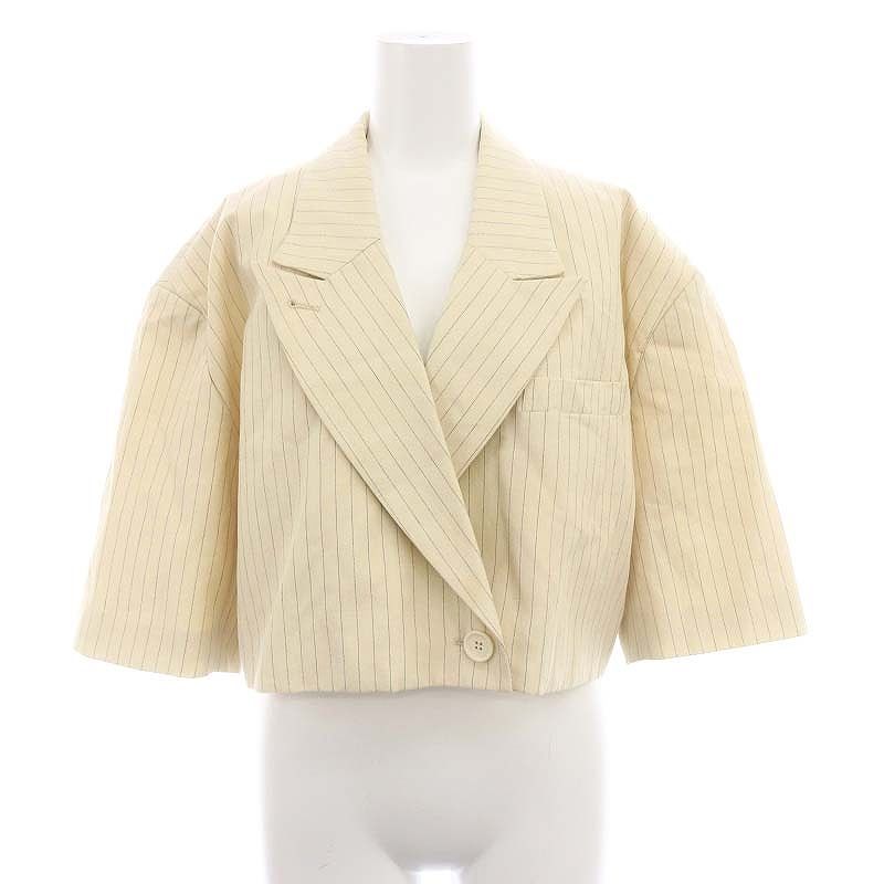 クラネ CLANE CROPPED TAILORED JACKET ジャケット テーラード 1B 七分袖 ストライプ クロップド 総裏地 リネン混 1 アイボリー 黒 ブラック |DO OS PN