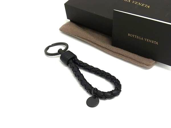 ボッテガ ブラックレザー編み込みキーホルダー BOTTEGA VENETA キーリング 黒レザー編み込みキーホルダー